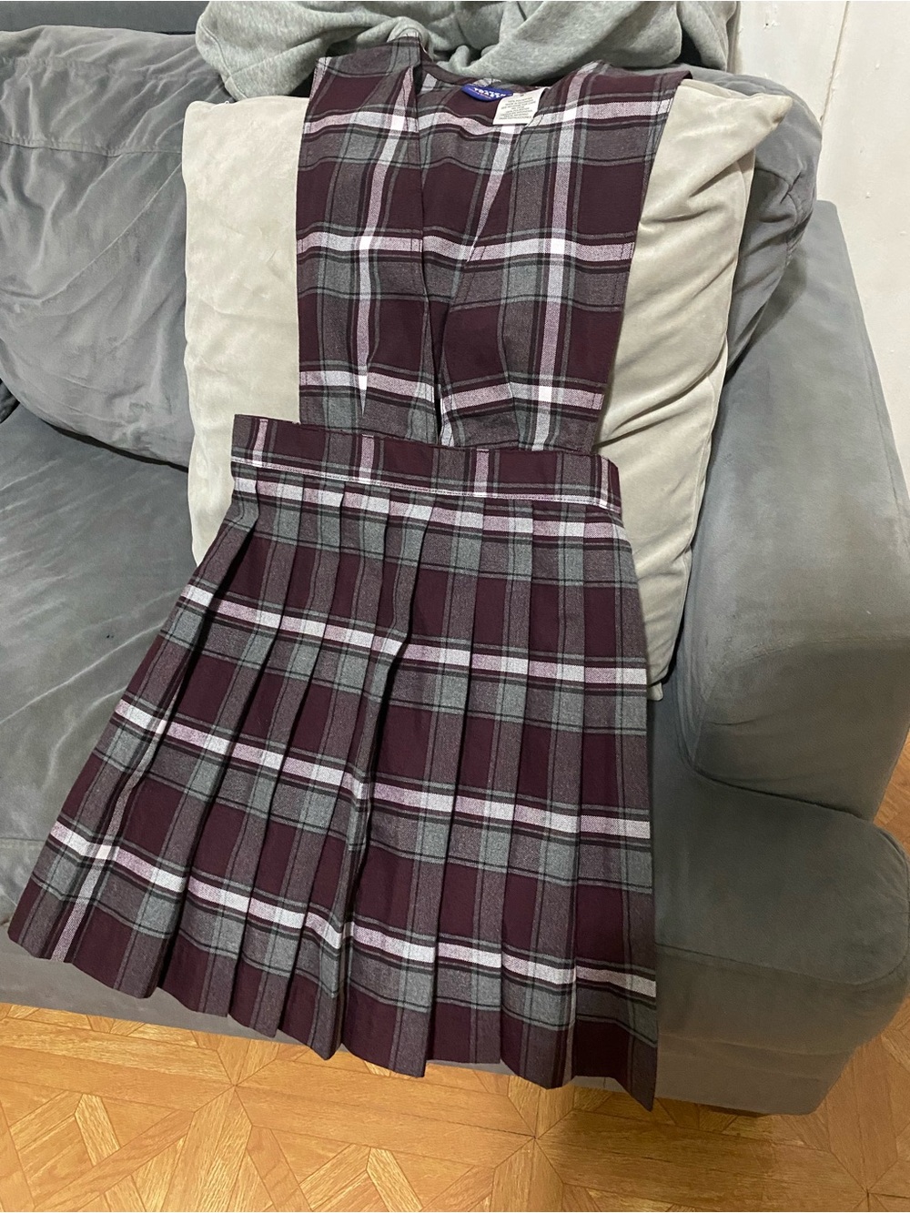 French Toast Burgundy Plaid Pleated Jumper Dress-It's new but without the tag.